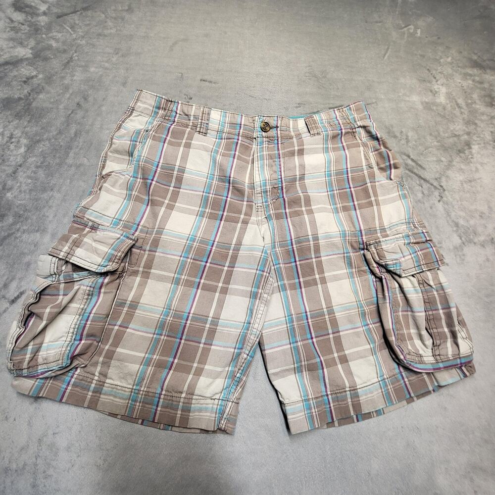 Mossimo Supply Co. Shorts Mens 36 Brown Cargo Plaid Canvas Relaxed Fit